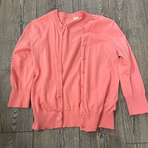J Crew Women’s Medium M 3/4 Sleeve Cardigan Sweater Coral Pink Melon